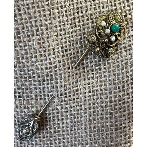 Goldette 1960s Gold tone Stick Pin With Faux Turquoise & Pearl Accents